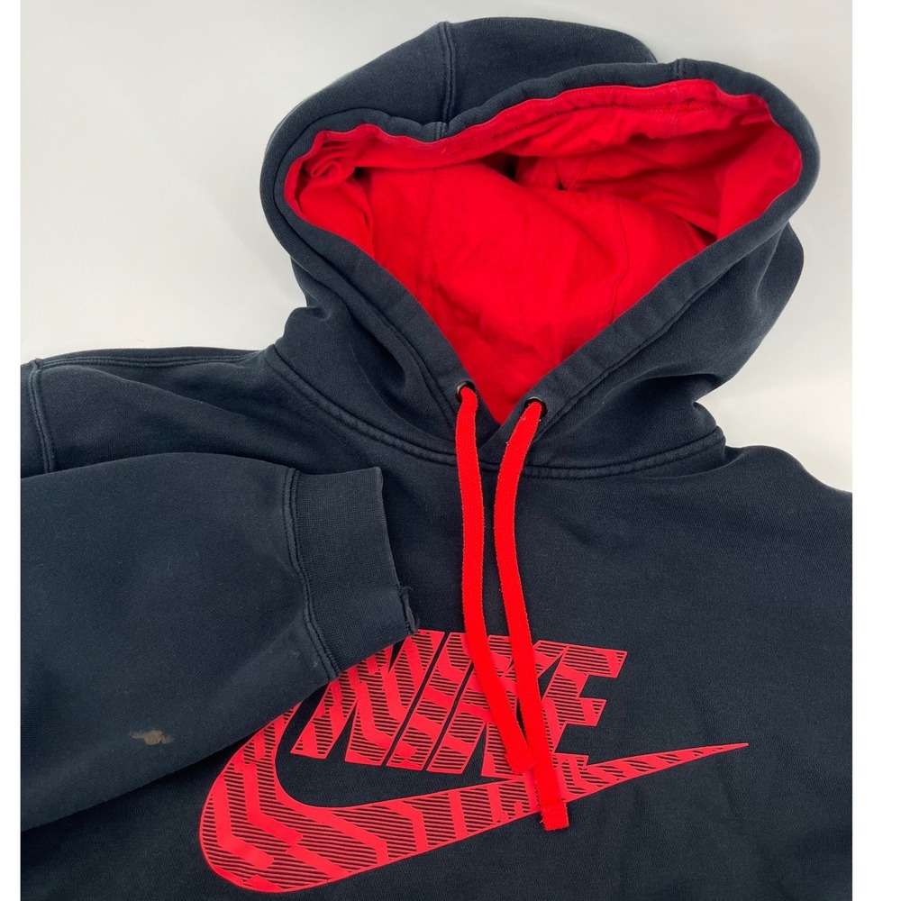 Nike Hoodie Mens L Black Red Vintage 90s Pullover Sweatshirt Blue Tag Logo
